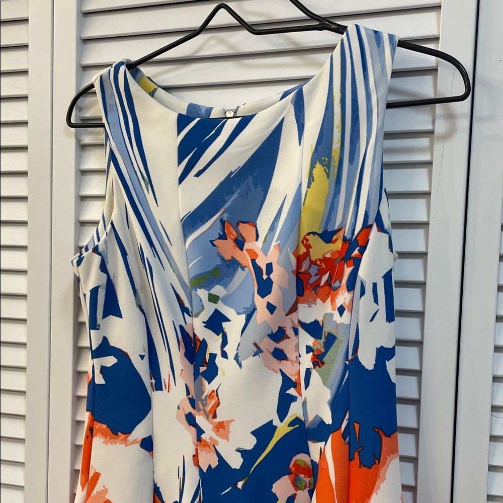 Gabby Skye Abstract Sleeveless Floral Midi Dress Zippered Back Size 6